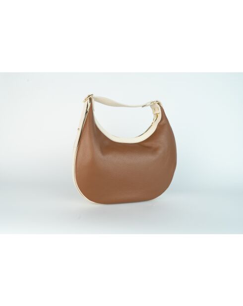 Siana Camel/gebroken witte leren schoudertas - 33x27x6 cm