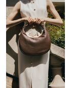 Siana Camel/gebroken witte leren schoudertas - 33x27x6 cm