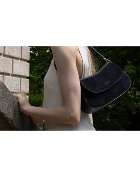 Cyra Schultertasche aus schwarzem Leder - 27x14x6 cm