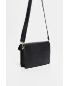 Amber Crocos zwarte leren schoudertas - 23x15,5x6 cm