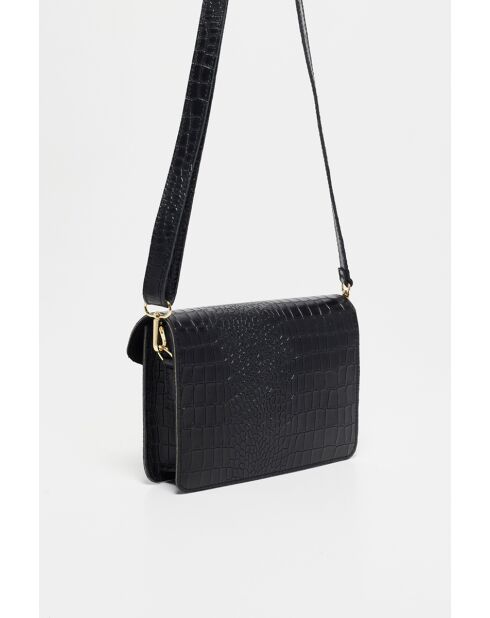 Amber Crocos zwarte leren schoudertas - 23x15,5x6 cm