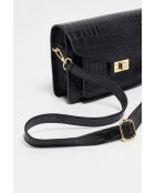 Amber Crocos zwarte leren schoudertas - 23x15,5x6 cm