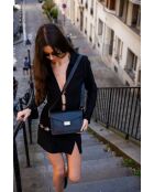 Amber Crocos zwarte leren schoudertas - 23x15,5x6 cm