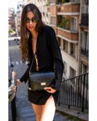 Amber Crocos zwarte leren schoudertas - 23x15,5x6 cm