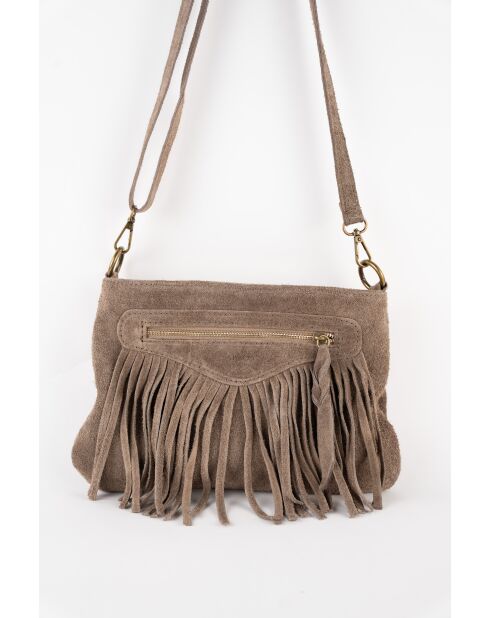 Nox Schultertasche aus taupefarbenem Samt aus Leder - 22x28x2 cm