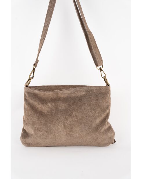 Nox Schultertasche aus taupefarbenem Samt aus Leder - 22x28x2 cm