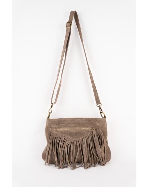 Nox Schultertasche aus taupefarbenem Samt aus Leder - 22x28x2 cm