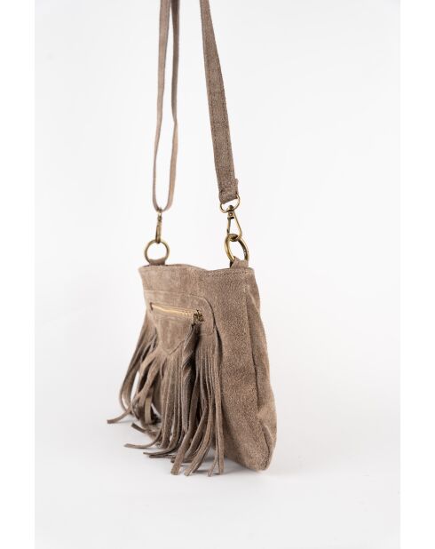 Nox Schultertasche aus taupefarbenem Samt aus Leder - 22x28x2 cm