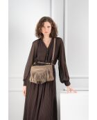 Nox Schultertasche aus taupefarbenem Samt aus Leder - 22x28x2 cm