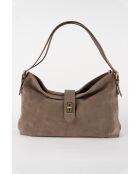 Ella taupe fluwelen leren schoudertas - 25x29x9 cm