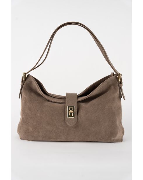 Ella taupe fluwelen leren schoudertas - 25x29x9 cm
