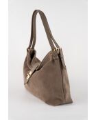 Ella taupe fluwelen leren schoudertas - 25x29x9 cm
