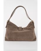 Ella taupe fluwelen leren schoudertas - 25x29x9 cm