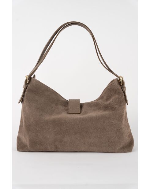 Ella taupe fluwelen leren schoudertas - 25x29x9 cm