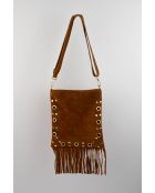 Kyro camel leren fluwelen schoudertas - 24x21x4 cm