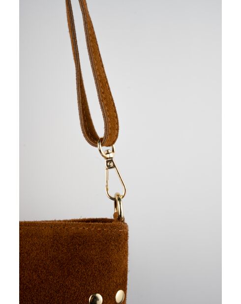 Kyro camel leren fluwelen schoudertas - 24x21x4 cm