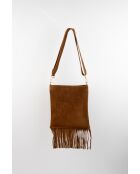 Kyro camel leren fluwelen schoudertas - 24x21x4 cm