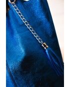 Borsa in pelle Yana blu metallizzato - 37x25x35 cm