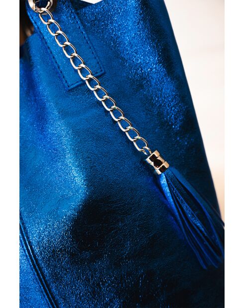 Metalen blauwe leren draagtas Yana - 37x25x35 cm