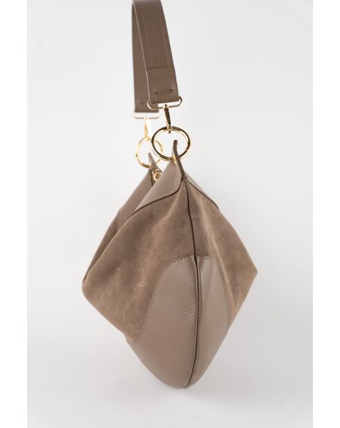 Kael Schultertasche aus taupefarbenem Samt -28x44x2 cm