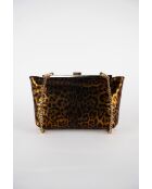 Zwarte leren schoudertas met kameel luipaardpatroon - 28x15x8 cm