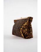 Zwarte leren schoudertas met kameel luipaardpatroon - 28x15x8 cm