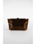 Zwarte leren schoudertas met kameel luipaardpatroon - 28x15x8 cm