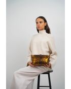 Zwarte leren schoudertas met kameel luipaardpatroon - 28x15x8 cm