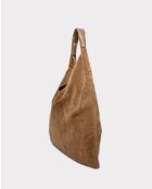 Sac Cabas en Velours de Cuir Deni Taupe - 40x47 cm