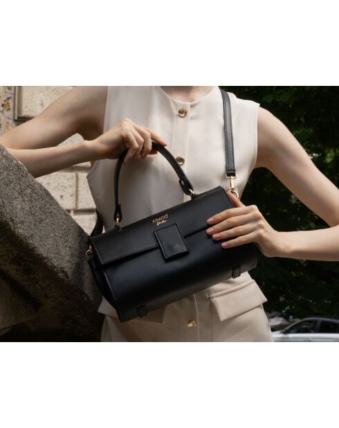 Noa Schultertasche aus schwarzem Leder, 26 x 16 x 10 cm