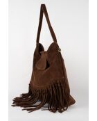 Vega moka fluwelen leren schoudertas - 26x33x11 cm