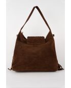 Vega moka fluwelen leren schoudertas - 26x33x11 cm