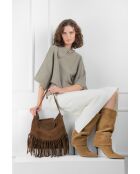 Vega moka fluwelen leren schoudertas - 26x33x11 cm