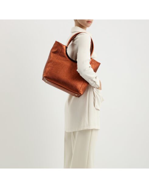 Julia metalen bronzen leren schoudertas - 41x30x12 cm