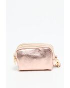 Cartera de piel en oro rosa metalizado - 11x7x4 cm