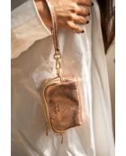 Cartera de piel en oro rosa metalizado - 11x7x4 cm