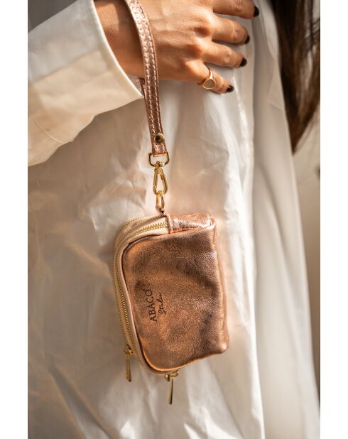 Portemonnaie aus metallischem Rotgold aus Leder - 11x7x4 cm