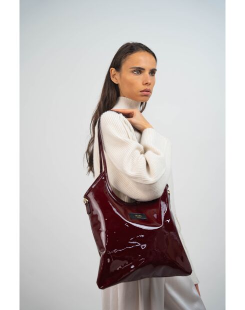 Dunkelrote Schultertasche Neven aus Leder - 32x30x1 cm