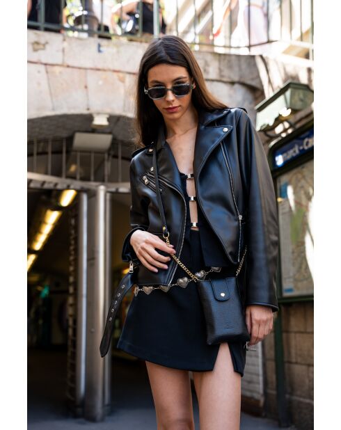 Funda para teléfono Grace de piel negra - 12x18x1 cm