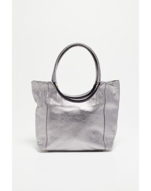 Julia silberne Lederhandtasche - 41x30x12 cm