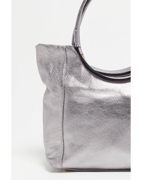 Julia silberne Lederhandtasche - 41x30x12 cm