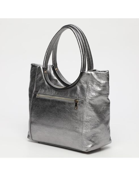 Julia silberne Lederhandtasche - 41x30x12 cm
