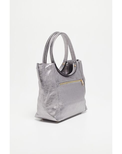 Julia silberne Lederhandtasche - 41x30x12 cm