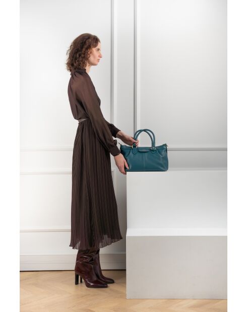 Handtas van eendenblauw gitleer - 22x33x11 cm