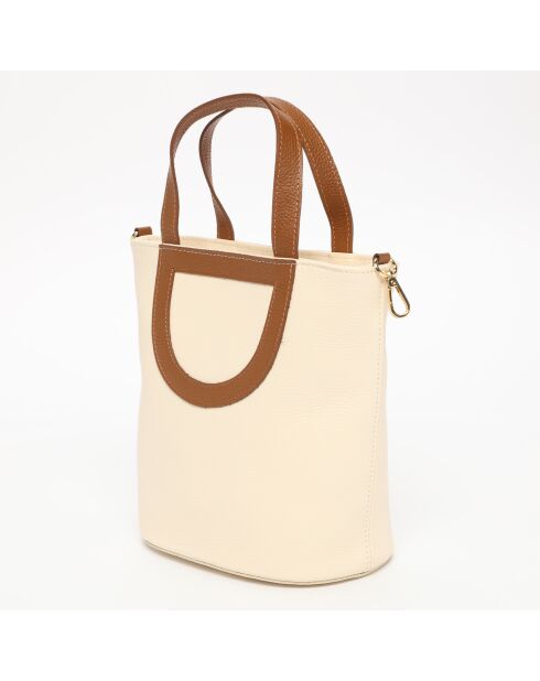 Saia Lederhandtasche Cremefarben/Kamel - 25x30x15 cm