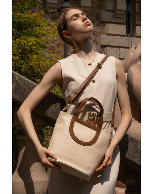 Saia Lederhandtasche Cremefarben/Kamel - 25x30x15 cm