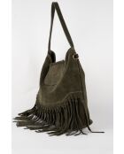 Vega fluwelen leren schoudertas flesgroen - 26x33x11 cm