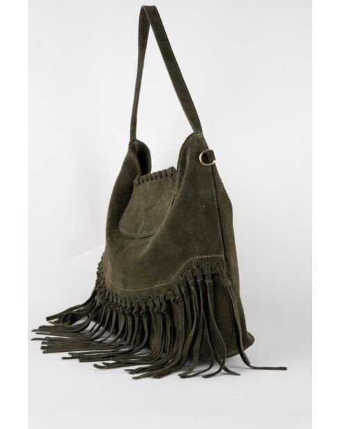 Vega Schultertasche aus Samtleder flaschengrün - 26x33x11 cm