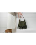 Vega fluwelen leren schoudertas flesgroen - 26x33x11 cm