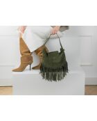 Vega fluwelen leren schoudertas flesgroen - 26x33x11 cm